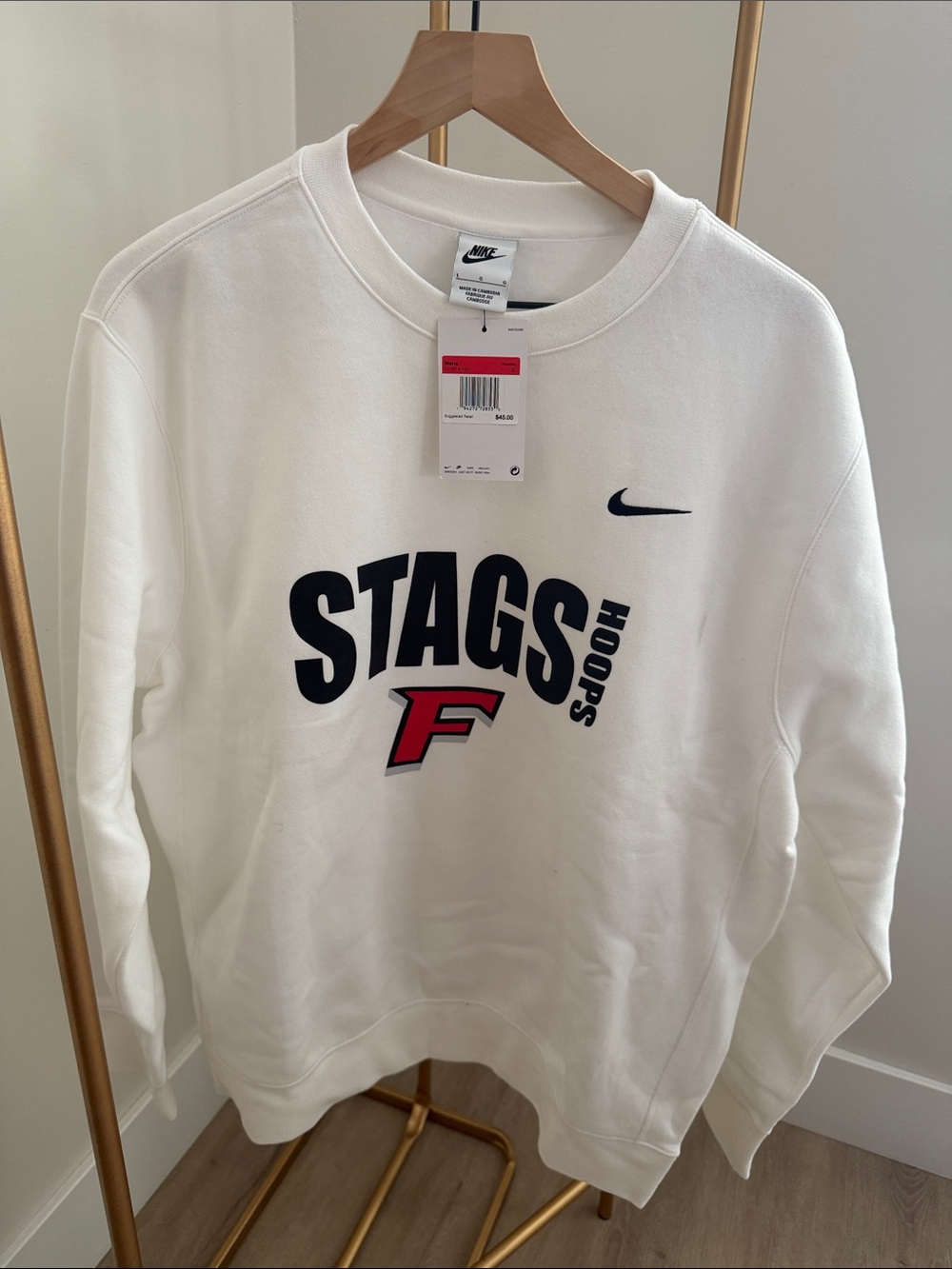 Nike White Crewneck Sweatshirt Fairfield Uni STAGS Hoops F Graphic